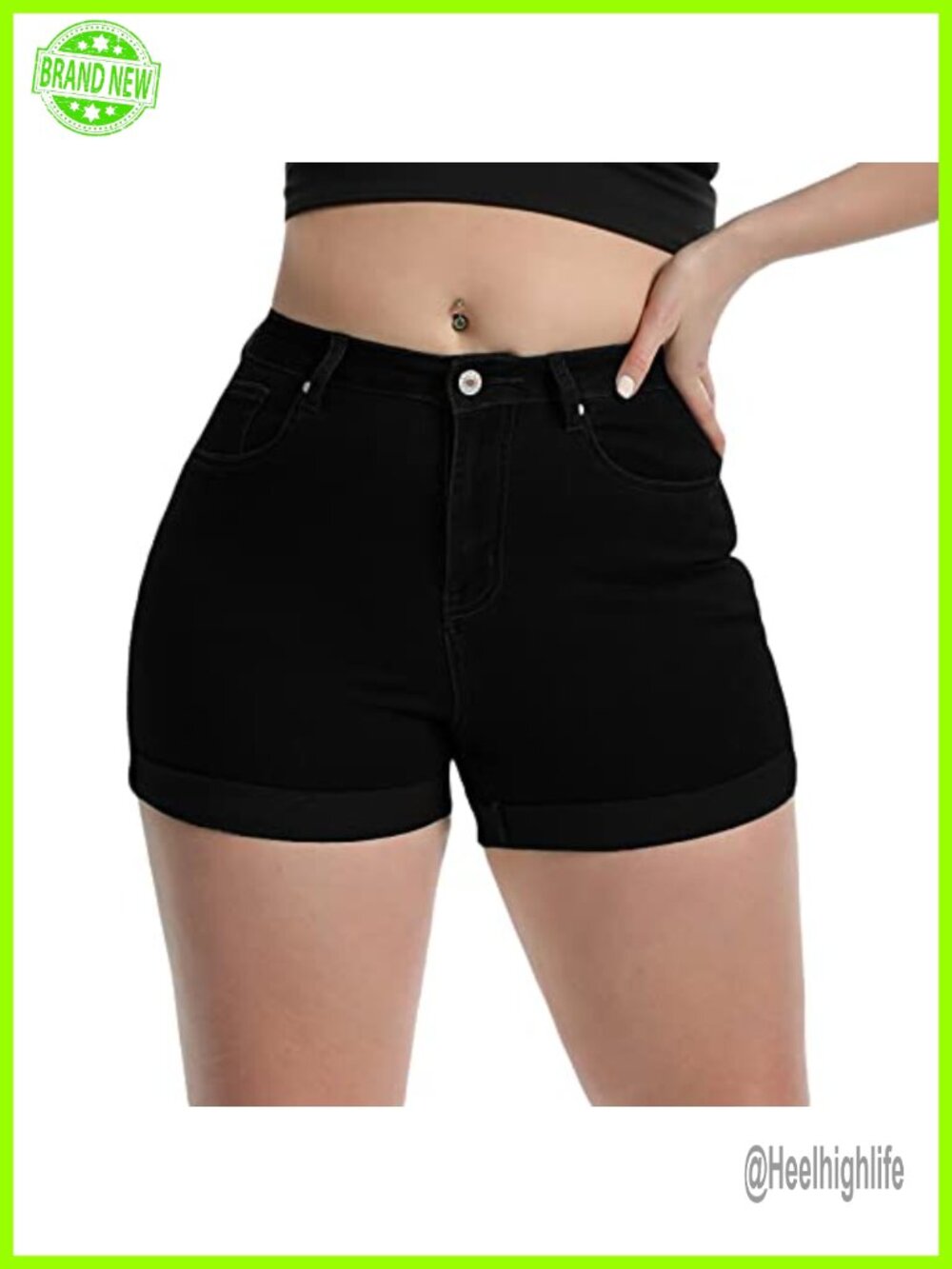 High Waisted Stretchy Jean Shorts Folded Hem Denim Shorts for Women
